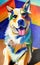 Artistic oil painting.Dog portrait.Large brush strokes