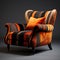 Artistic Orange And Black Chair With Luxurious Fabrics And Colorful Fantasy Style