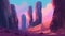 An artistic painting of a desert landscape with tall rock formations, AI