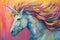 artistic painting of a unicorn with a colorful mane, dyed in bright hues. diverse styles