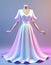 Artistic photo of a beautiful well draped flowing women\\\'s dress with soft lines, White color with purple highlights