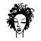 Artistic Portrait sketch beautiful woman curly hair Illustration People Face doodle scandinavian style. Silhouette print for