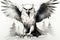 Artistic portrayal black and white owl drawing exudes enigmatic elegance