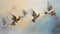 An artistic portrayal of finch birds in mid-flight,