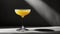 Artistic portrayal of a Peach Sour cocktail in a coupe glass, with dramatic shadows and a monochrome color palette