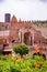 artistic red stone jain temple at morning from unique angle