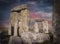 Artistic rendering of closeup of Standing Stones at Stonehenge- View from inside circle