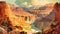 Artistic Rendering Of Grand Canyon Area In Graphic Novel Style