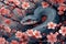 Artistic rendition of a snake amidst soft cherry blossoms, embodying hope and renewal in the advent of New Year 2025