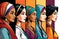 An artistic representation of many women, different colors of the skin, religion and style side by side in profile views.