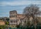 Artistic ruins of Roman Colosseum or coloseum an ancient gladiator Amphitheatre in Rome Italy