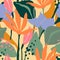 Artistic seamless pattern with abstract flowers. Modern design