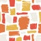 Artistic seamless pattern with red, orange, yellow brush strokes on white background. Creative backdrop with rough paint