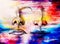 Artistic sketch of face parts, nose and mouth, on colorful structured abstract background.