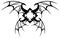 Artistic square decoration with bat wings, black and white, isolated.