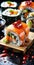 Artistic Sushi Platter on Wooden Stand