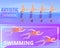 Artistic swimming banner set, cartoon style