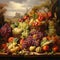 Artistic Thanksgiving Bounty: Painting of Colorful Baskets Overflowing with Fresh Fruits and Vegetables