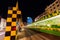 Artistic tram shelter at Steintor in Hanover, Germany, at night