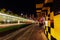 Artistic tram shelter at Steintor in Hanover, Germany, at night