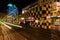 Artistic tram shelter at Steintor in Hanover, Germany, at night