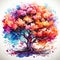 Artistic Tree in Watercolors Colorful splatters on vibrant scene