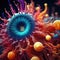 Artistic view of colorful objects under electron microscope