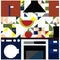 An artistic wall painting in a kitchen of fruits and geometric shapes