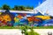 Artistic walls with paintings and graffiti Playa del Carmen Mexico