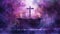 Artistic watercolor depiction of an Ash Wednesday altar scene, cross of ashes, and purple accents, serene and