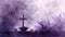 Artistic watercolor depiction of an Ash Wednesday altar scene, cross of ashes, and purple accents, serene and