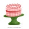 Artistic Watercolor Illustration of a Christmas Green Cake Stand with Pink Cakes