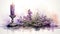 Artistic watercolor painting of an Ash Wednesday scene, featuring a candle, ash cross, and purple flowers, tranquil and