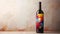An artistic wine bottle with a label designed to look like a canvas painting featuring a vibrant abstract design and