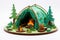 Artistic Wooden Camping Scene with Tent and Campfire - Generative AI