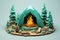 Artistic Wooden Camping Scene with Tent and Campfire - Generative AI