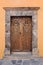 Artistically carved wooden door