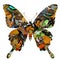 Artistry butterflies pile up together and cut out of swallow tail butterfly shape, exotic butterfly art on white background