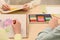 Artists drawing with soft pastels at table, closeup