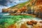 Artists Dream Coastal Scene with Colorful Cliffs and Crystal Clear Waters