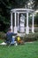 Artists painting Gazebo with statuary, Huntington Library and Gardens, Pasadena