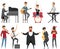 Artists playing music instruments and singing on stage concert series of musicians cartoon vector