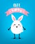 Ð¡artoon egg with bunny ears and pink ribbon on blue background. Cute easter card.