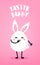 Ð¡artoon egg with rabbit ears on pink background. Cute easter card