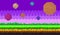 artoon fantastic pixel planets in purple sky and green grass. Pixelated set of cosmic round objects