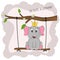 ?artoon lovely animal sits on a swing with lettering So Cute Elephant.