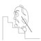 Ð¡artoon man climbs the stairs with a cane in his hand. Editable vector minimalistic image made in continuous one-line art
