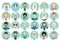 artoon multinational medical character avatars set. Circle icon with women men doctors medical uniform. Doctors and