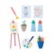 Arts and crafts items set for drawing and painting, flat vector illustration isolated.