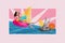 Artwork collage image of funky girl float swim inflatable ring play water gun diving isolated on creative background